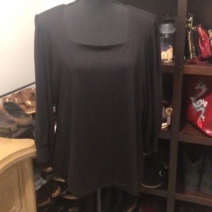 T Tahari Black Square Neck Top, 3/4 Balloon Sleeves, size X-Large NWT